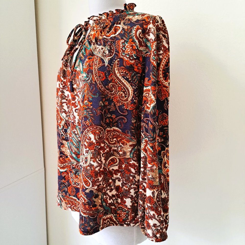 Melloday  Boho Top Paisley Multicolor Long Sleeve Size L
